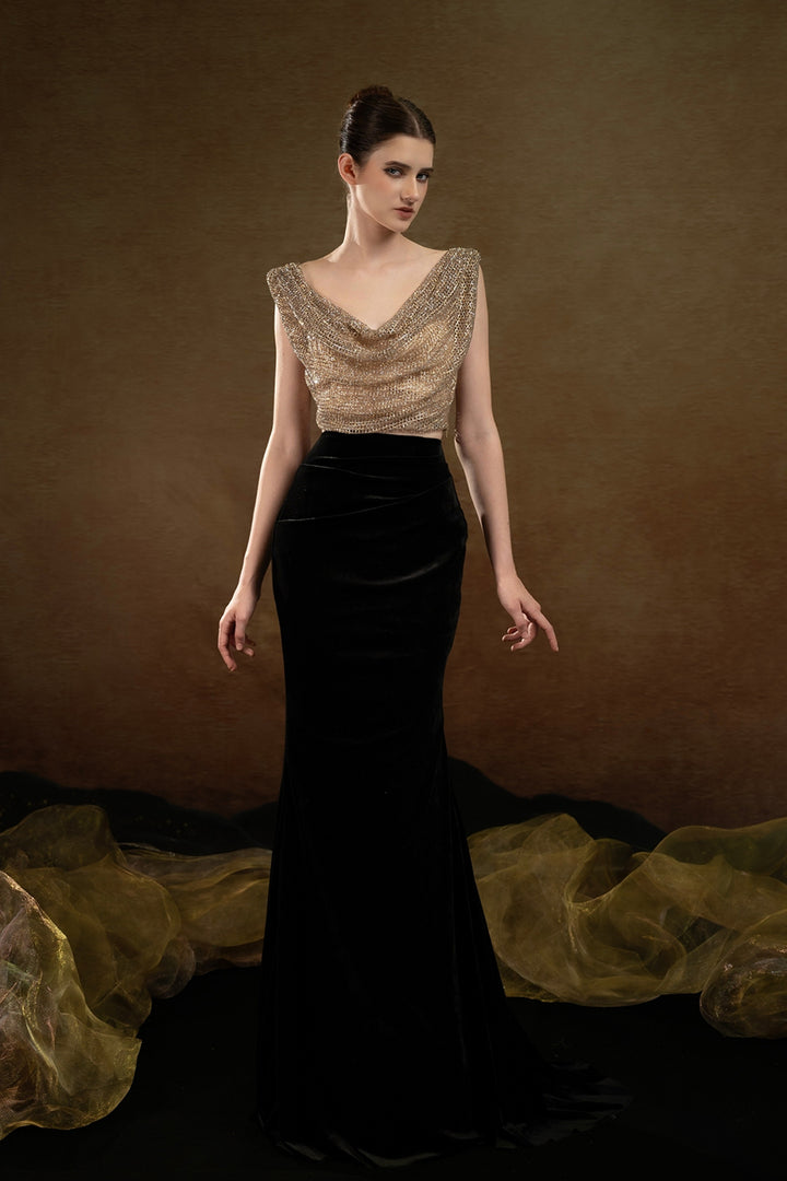 Mermaid Silhouette Dress with Embroidered Crystals