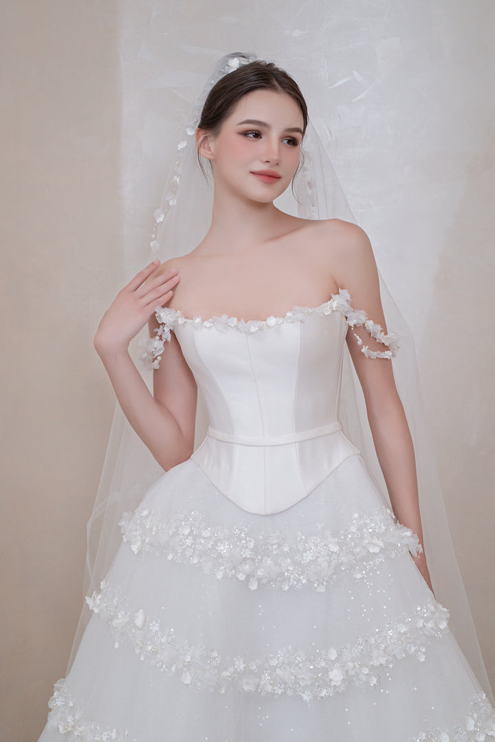 Off‑The-Shoulder Neckline with Floral Bands Dress