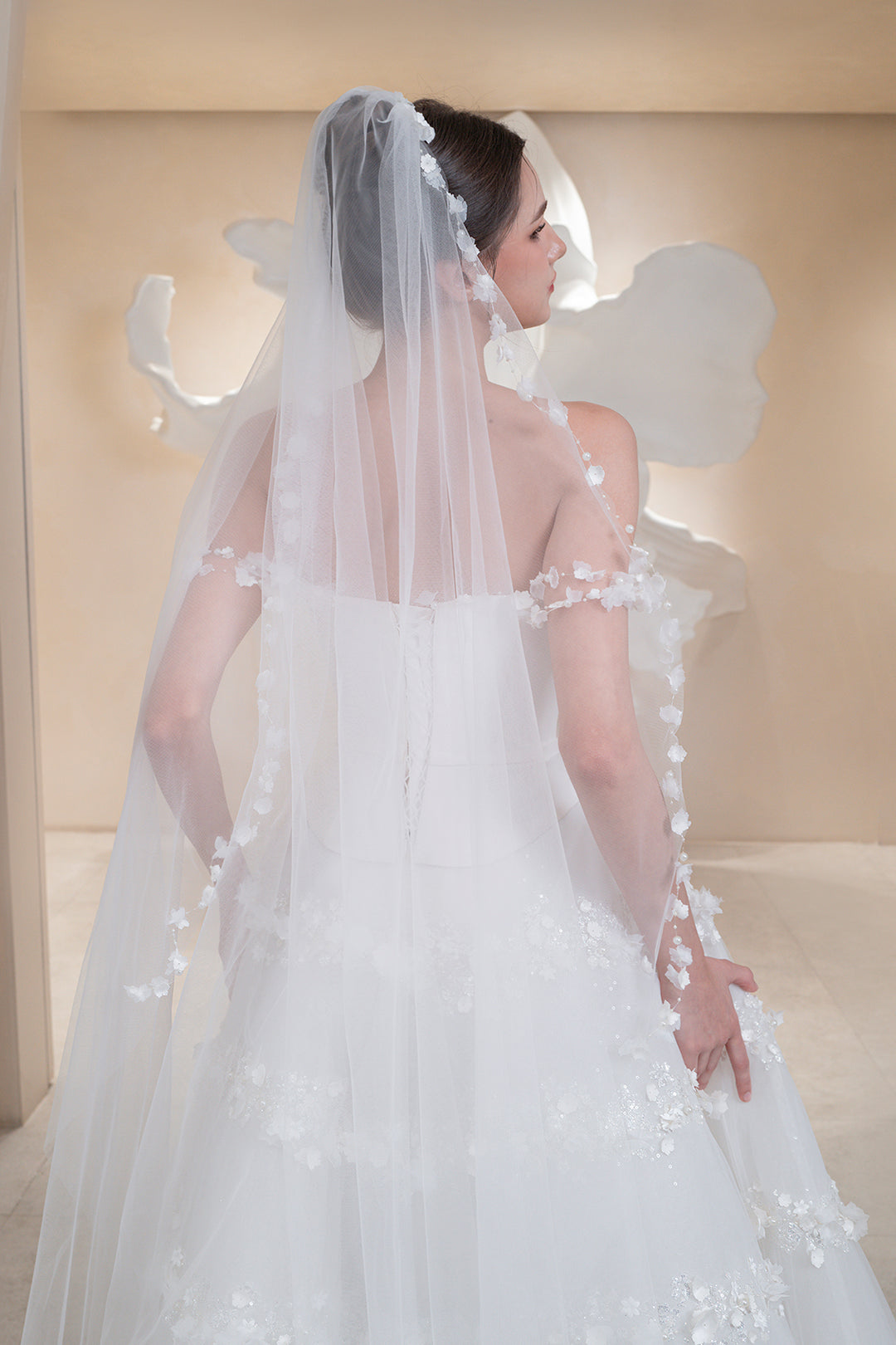 Off‑The-Shoulder Neckline with Floral Bands Dress