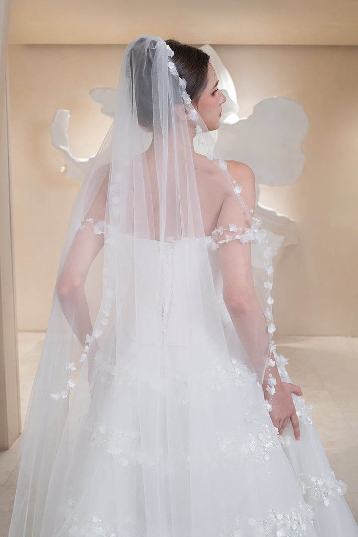 Off‑The-Shoulder Neckline with Floral Bands Dress