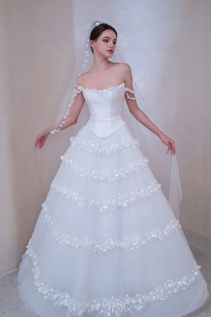 Off‑The-Shoulder Neckline with Floral Bands Dress