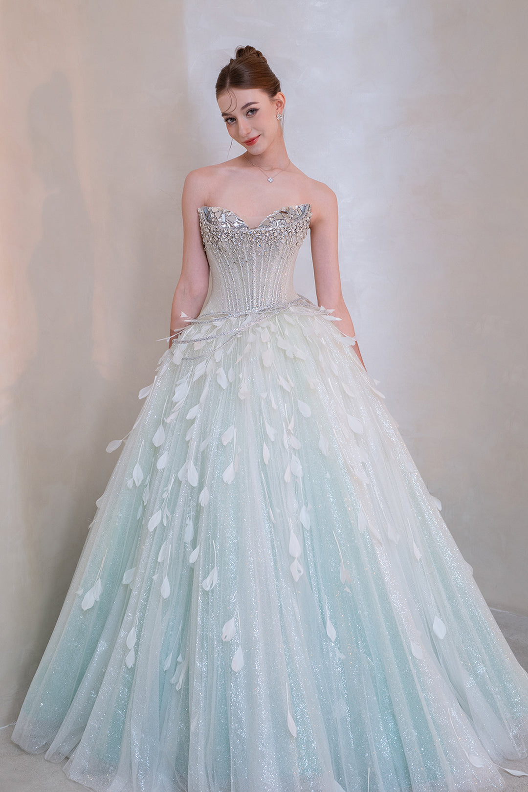 Strapless Beaded A-Line Dress Light Blue / FR 44 Strapless Beaded A-Line Dress Light Blue / FR 44