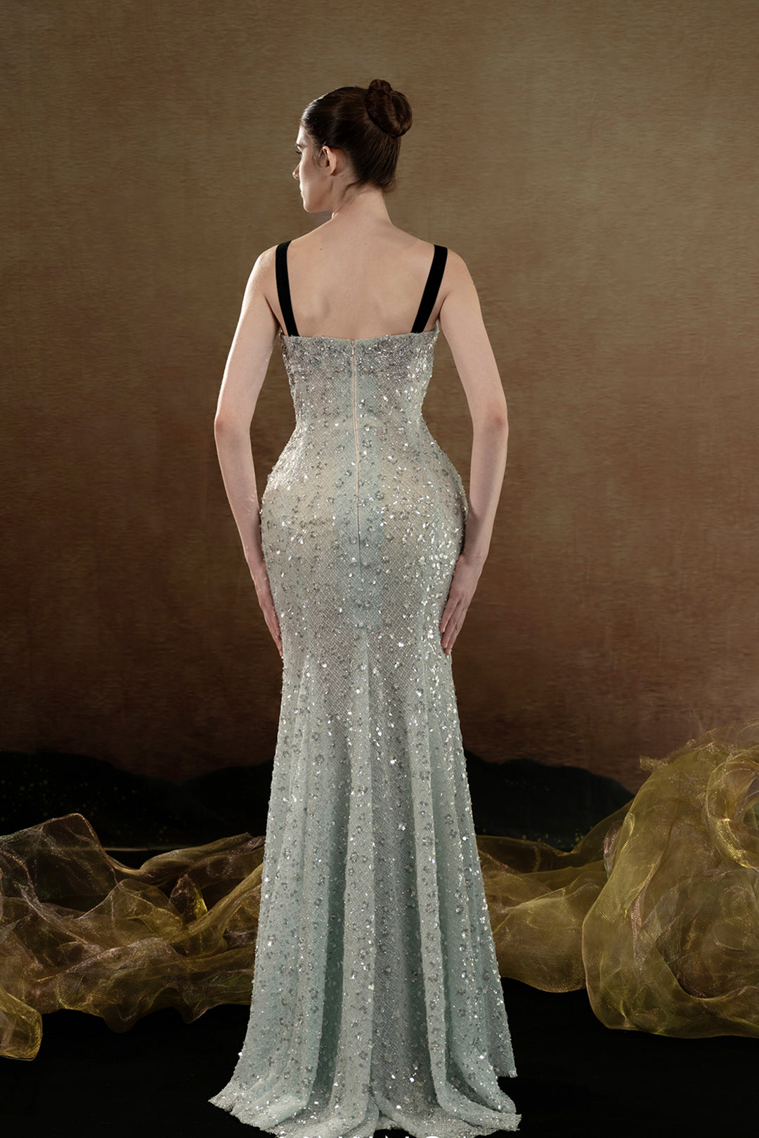 Embellished Fitted Dress with Crystals