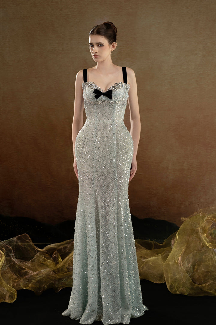 Embellished Fitted Dress with Crystals