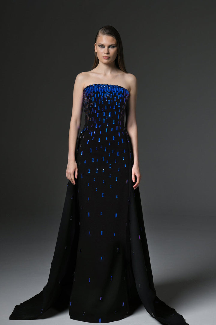 Strapless Sequin Cascade Evening Dress