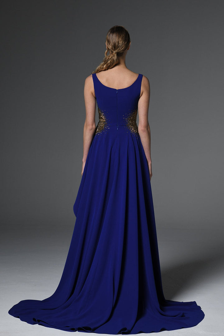 Square Neck Embellished Gown with Cascading Panels