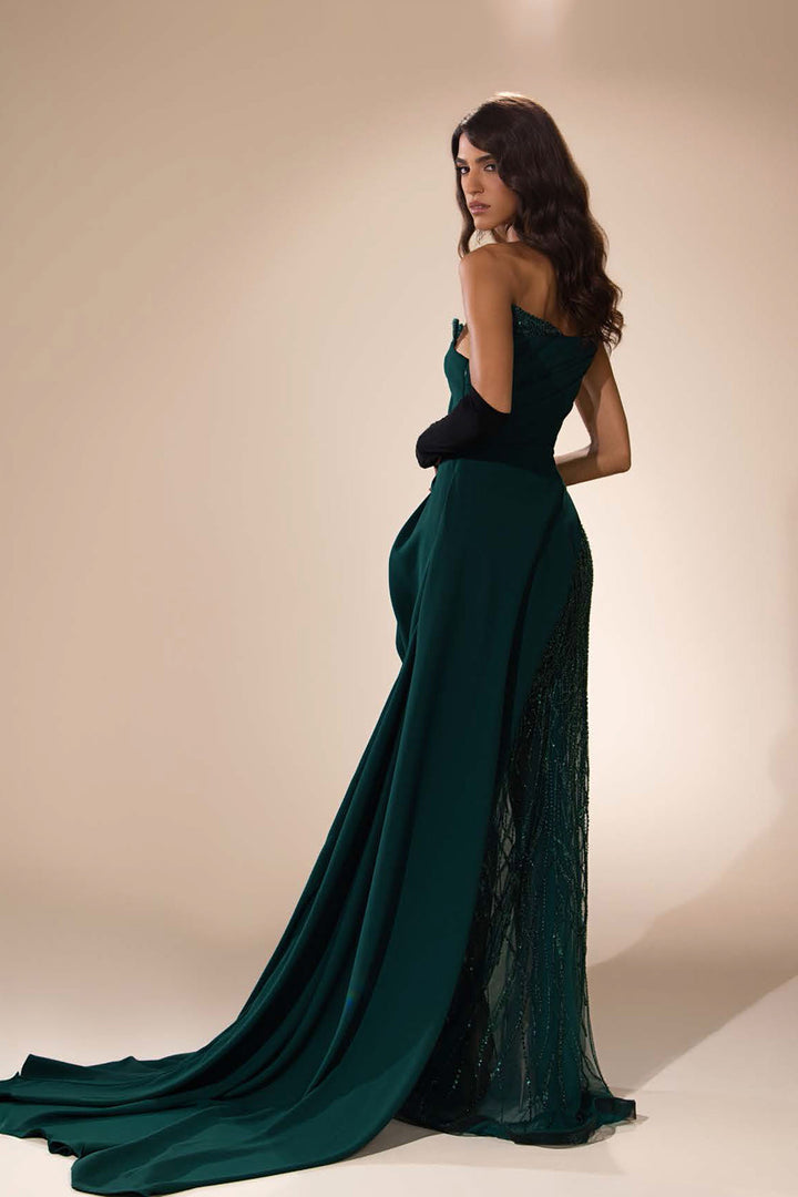 Strapless Column Dress with Asymmetric Draping