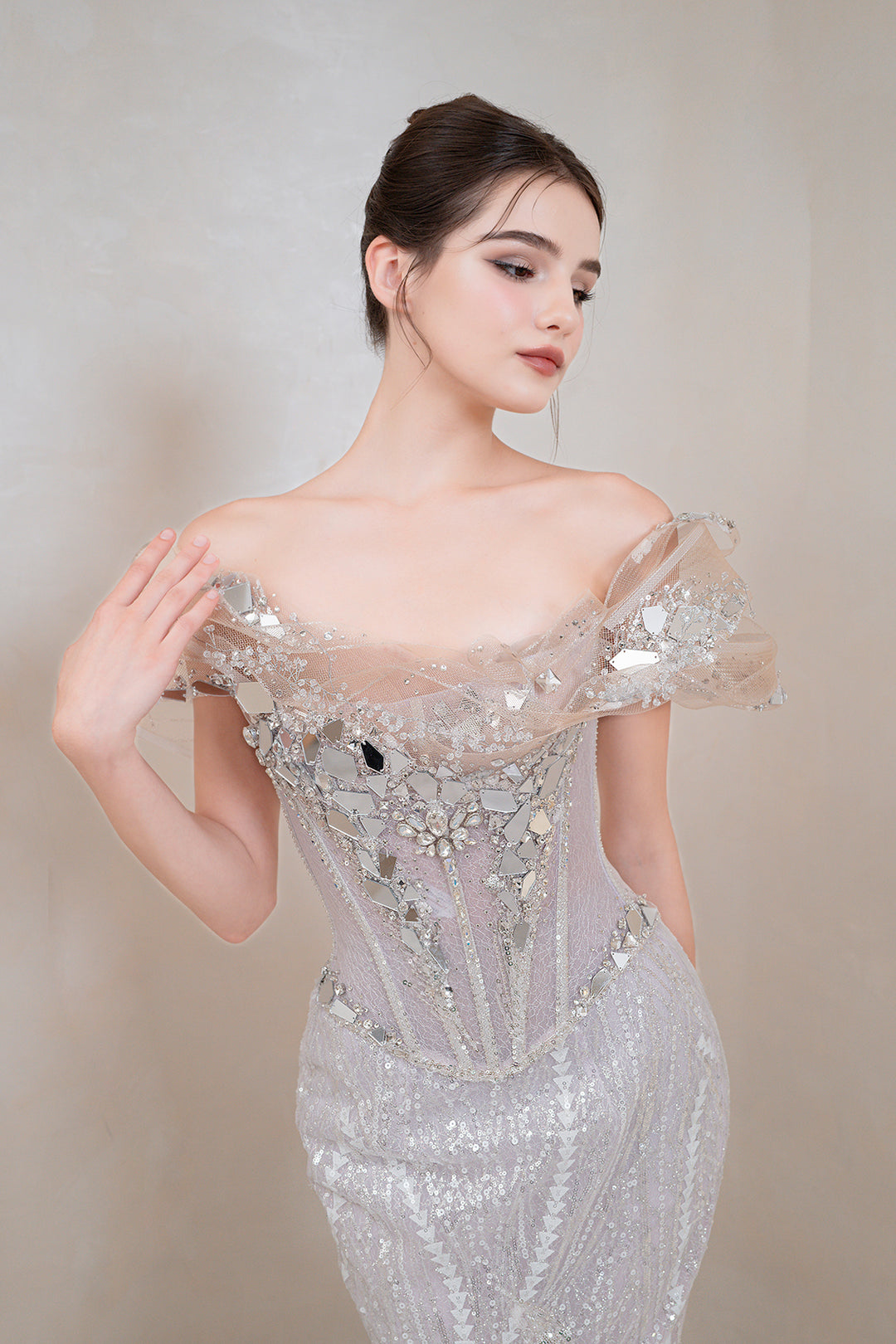 Mermaid Beaded Off-The-Shoulder Dress