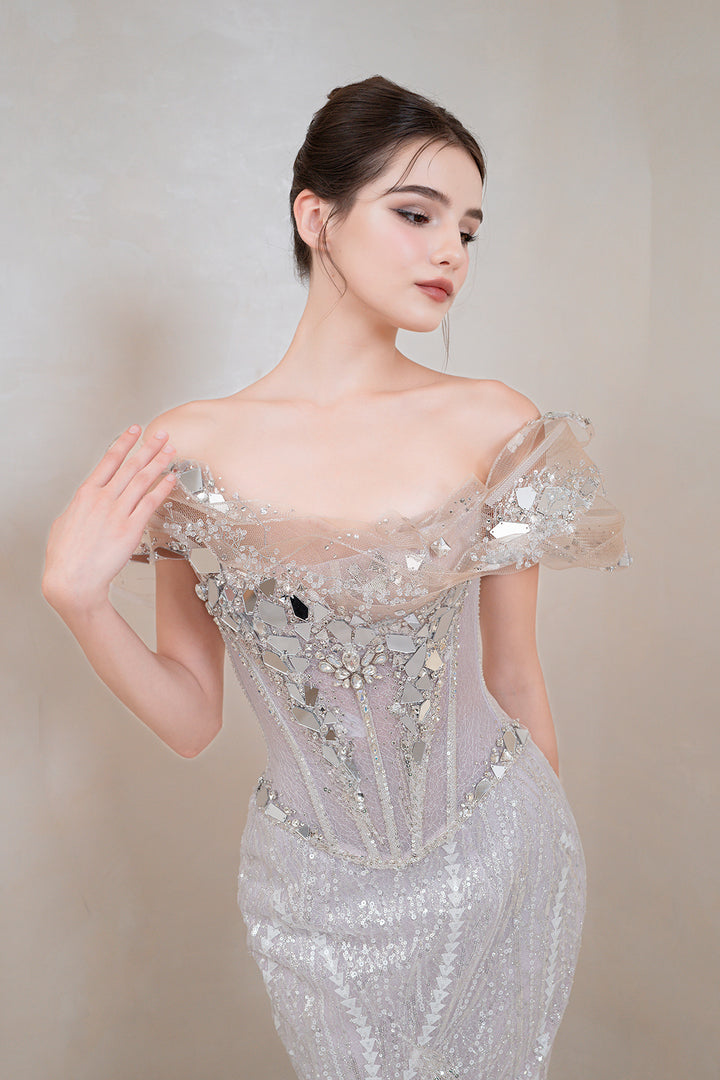 Mermaid Beaded Off-The-Shoulder Dress