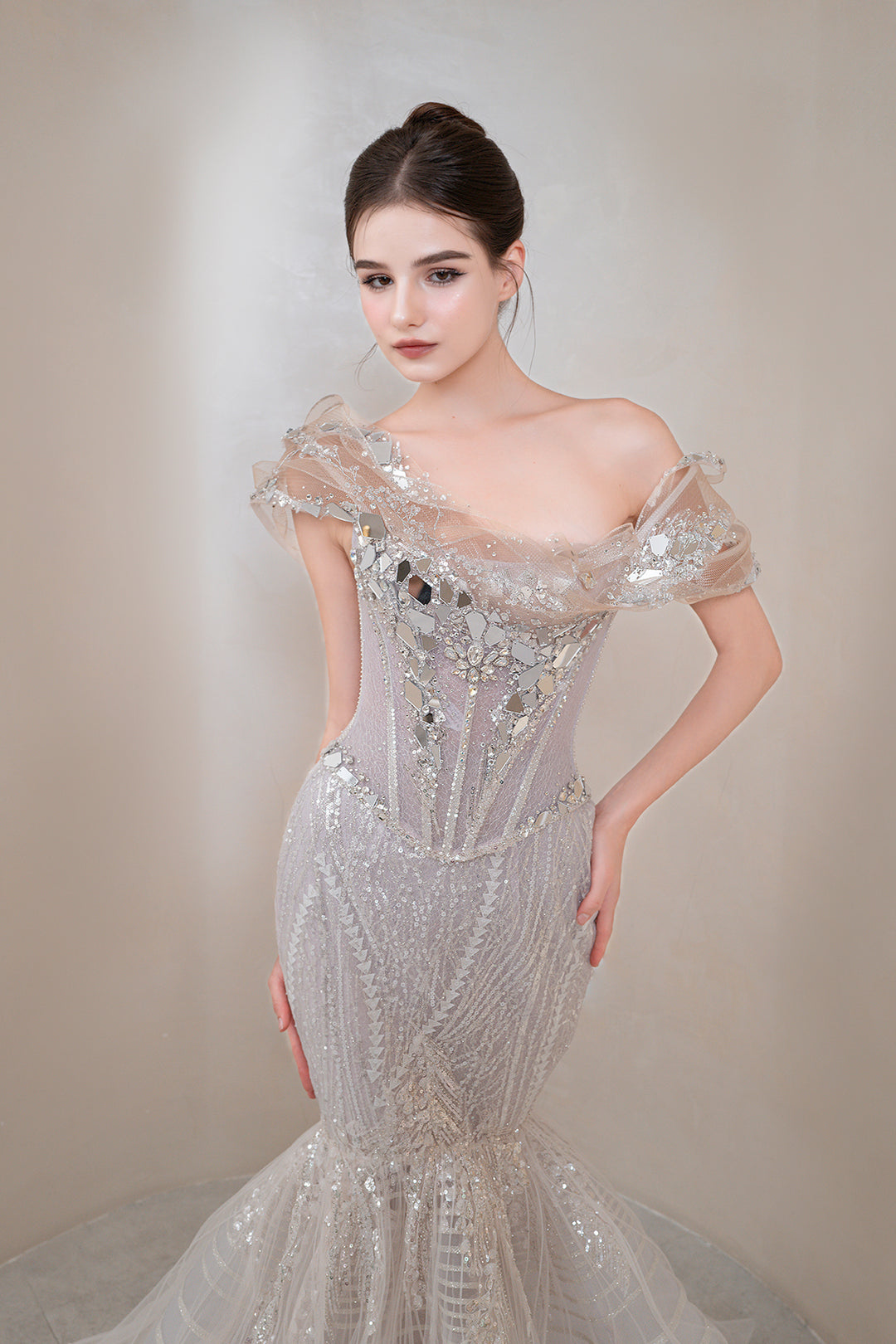 Mermaid Beaded Off-The-Shoulder Dress