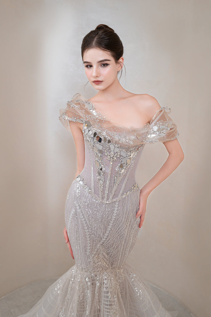 Mermaid Beaded Off-The-Shoulder Dress