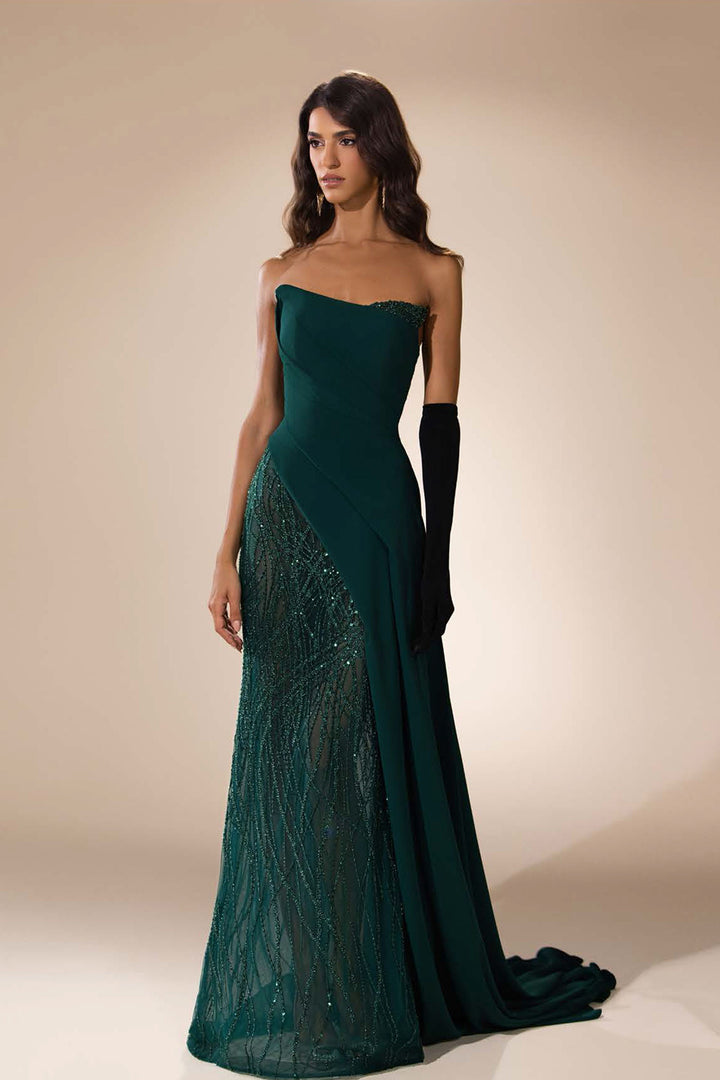 Strapless Column Dress with Asymmetric Draping