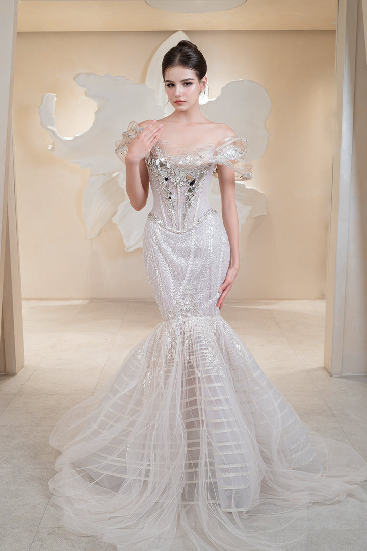 Mermaid Beaded Off-The-Shoulder Dress