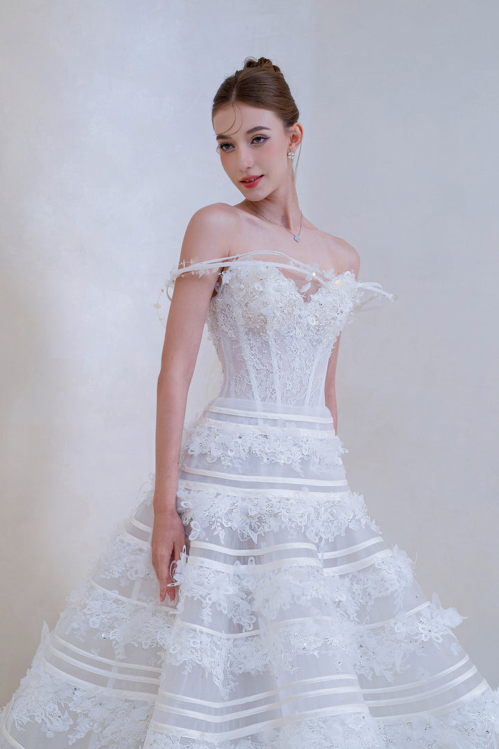 Off-The-Shoulder Corset Beaded A-Line Dress