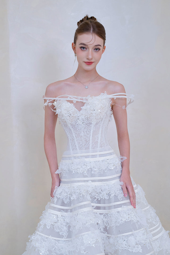 Off-The-Shoulder Corset Beaded A-Line Dress