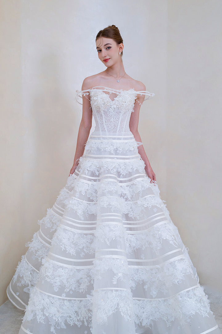 Off-The-Shoulder Corset Beaded A-Line Dress