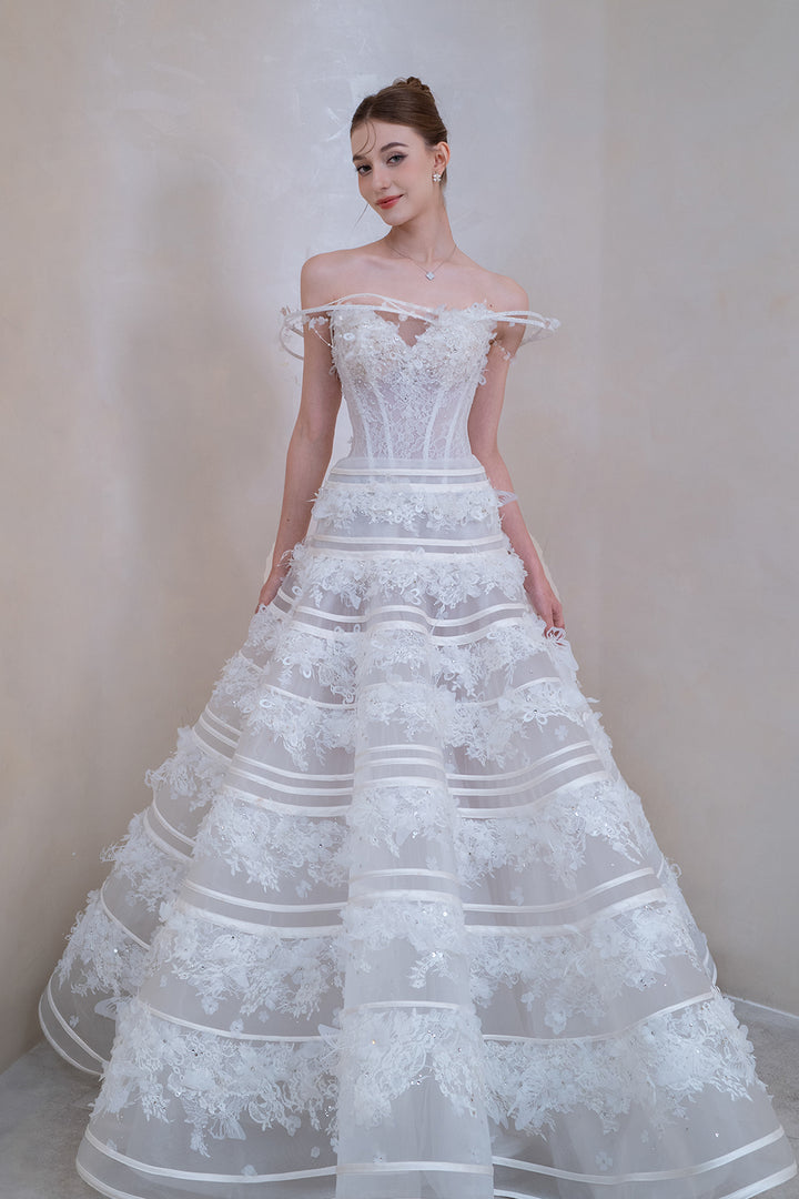 Off-The-Shoulder Corset Beaded A-Line Dress