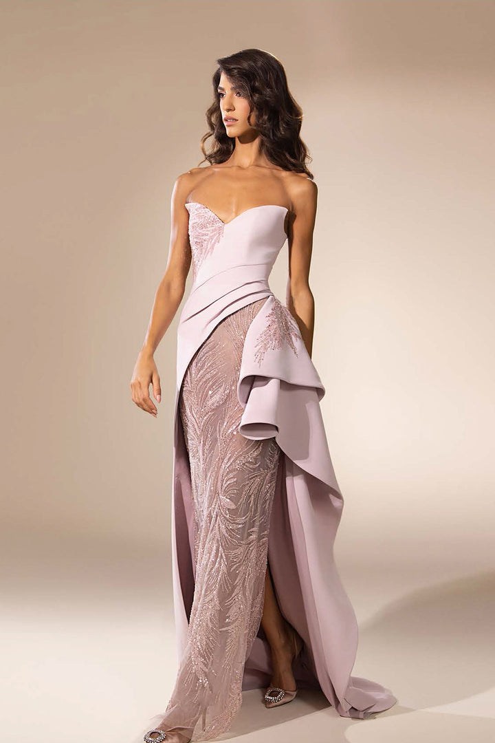 Asymmetrical Ruffled with Beading Embroidery Dress