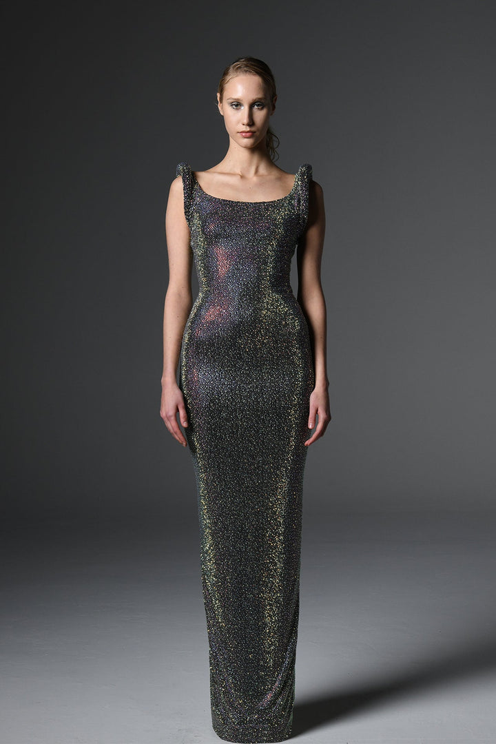 Metallic Sleeveless Evening Gown