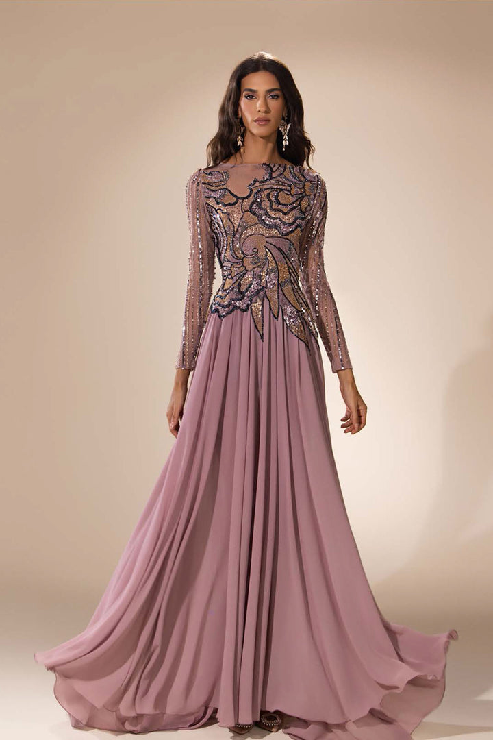 Embellished Illusion A-Line Dress