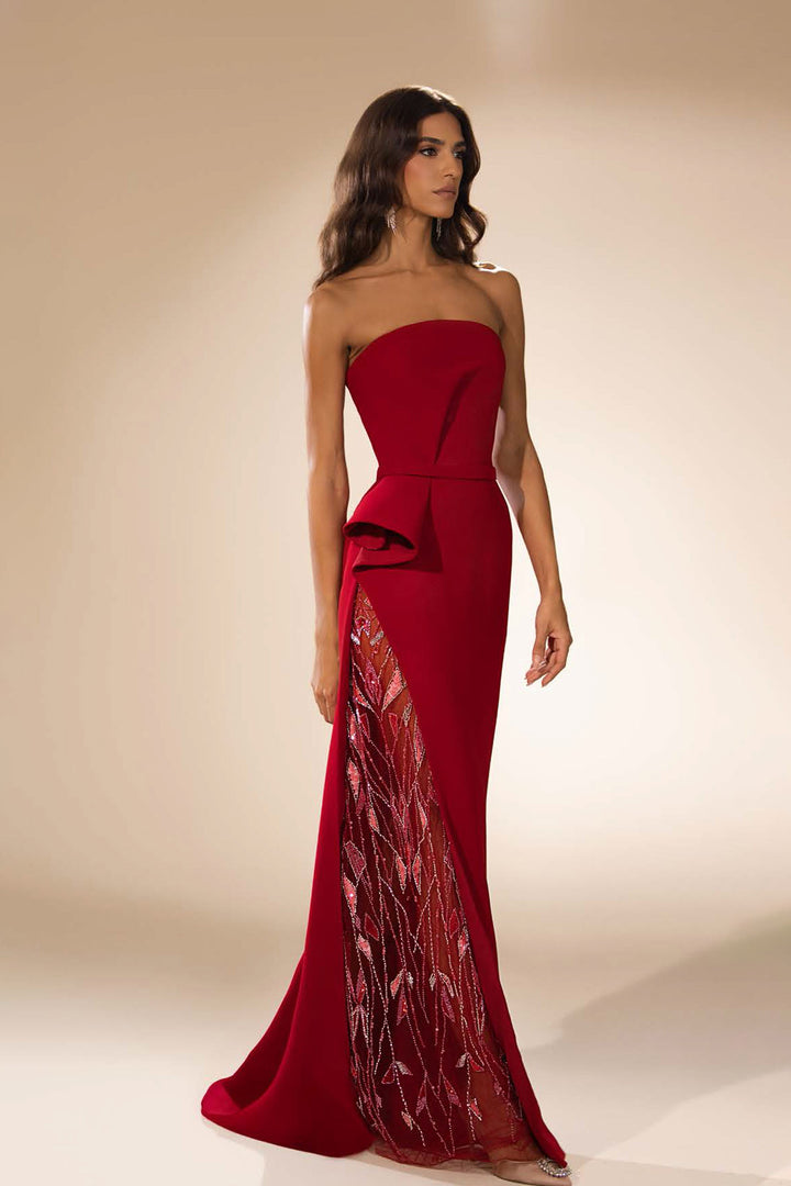 Straight-Line with Fitted Bodice Sheer Panel Dress