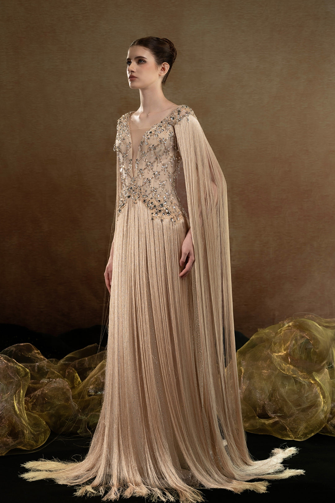 V-Neck Embellished A-Line Dress