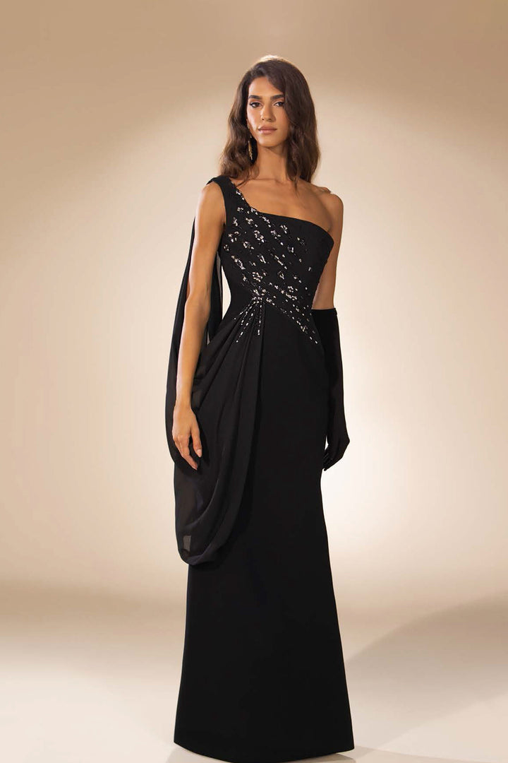 One-Shoulder Dress with Sequin Detailing