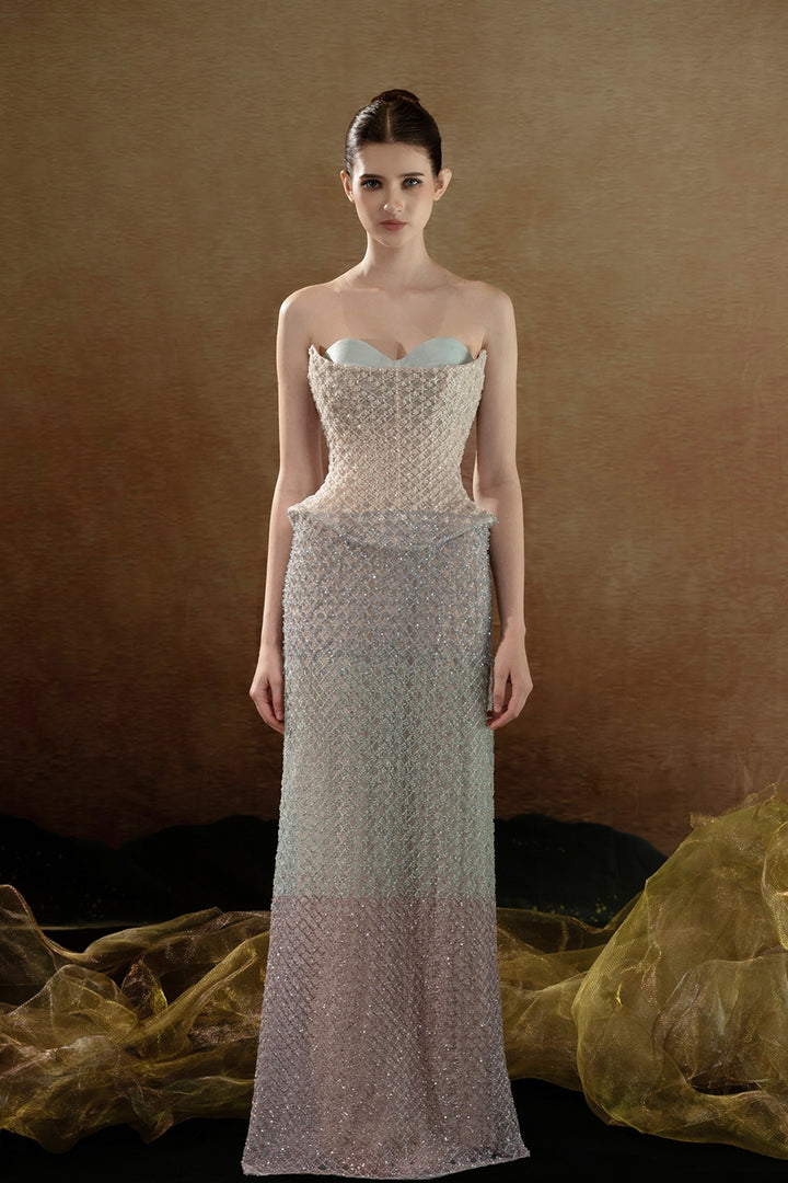 Crystal-Embellished Strapless Column Dress