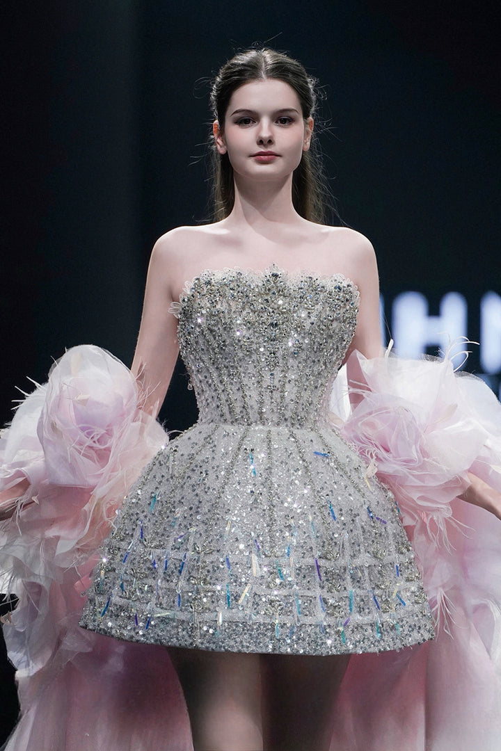 Frosted-Cape Beaded Mini Dress