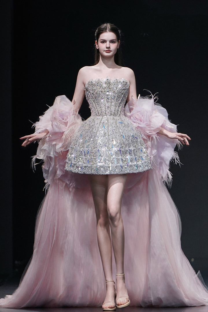 Frosted-Cape Beaded Mini Dress