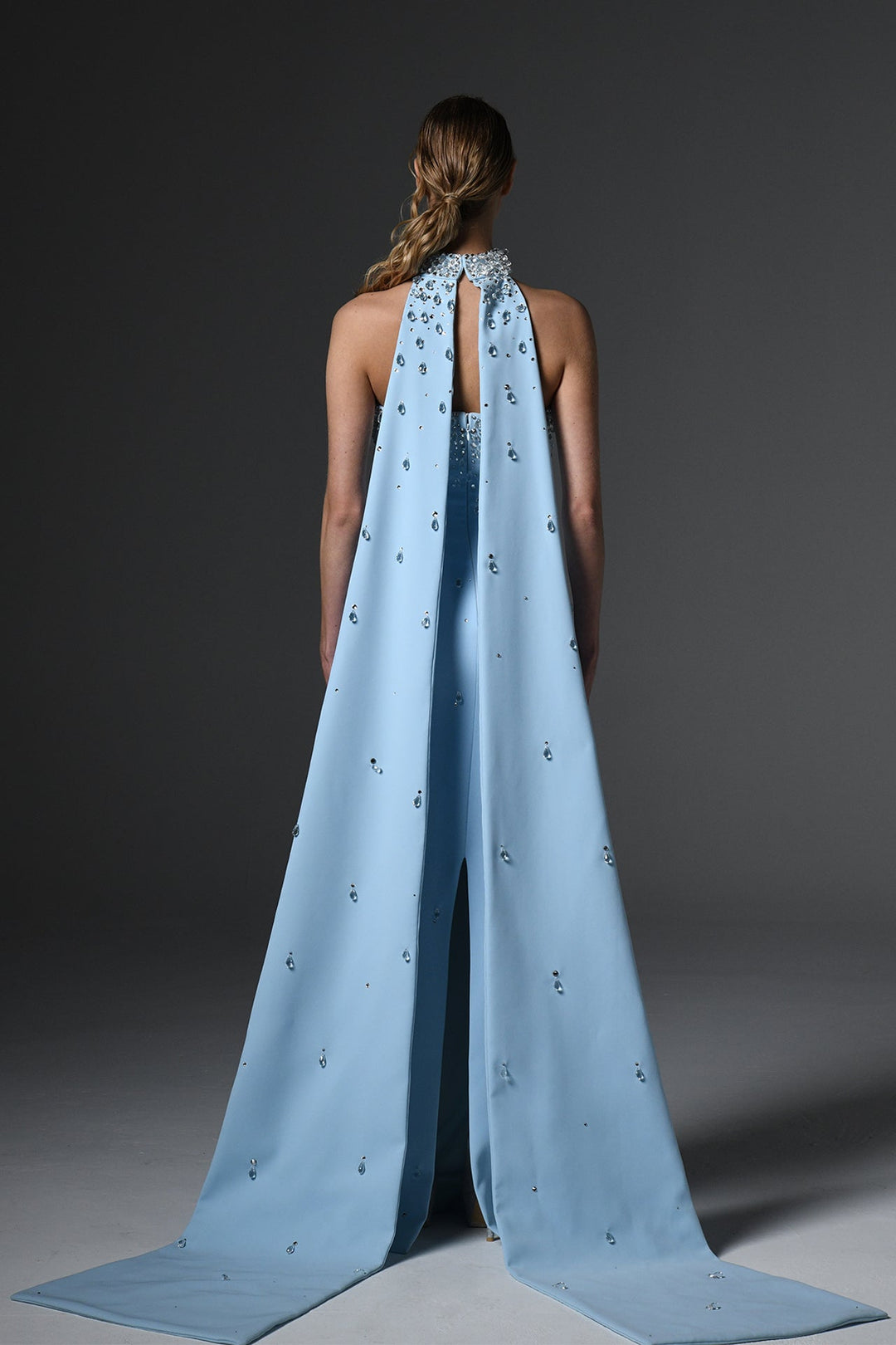 Strapless Dress with Crystal Choker and Cape Black / US 12