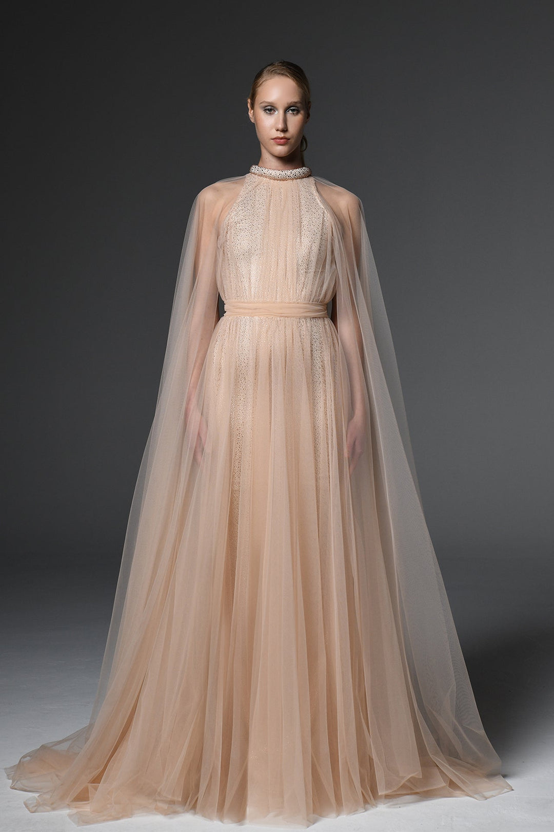 Crystal Studded Tulle Dress Nude / US 2 Crystal Studded Tulle Dress Nude / US 2