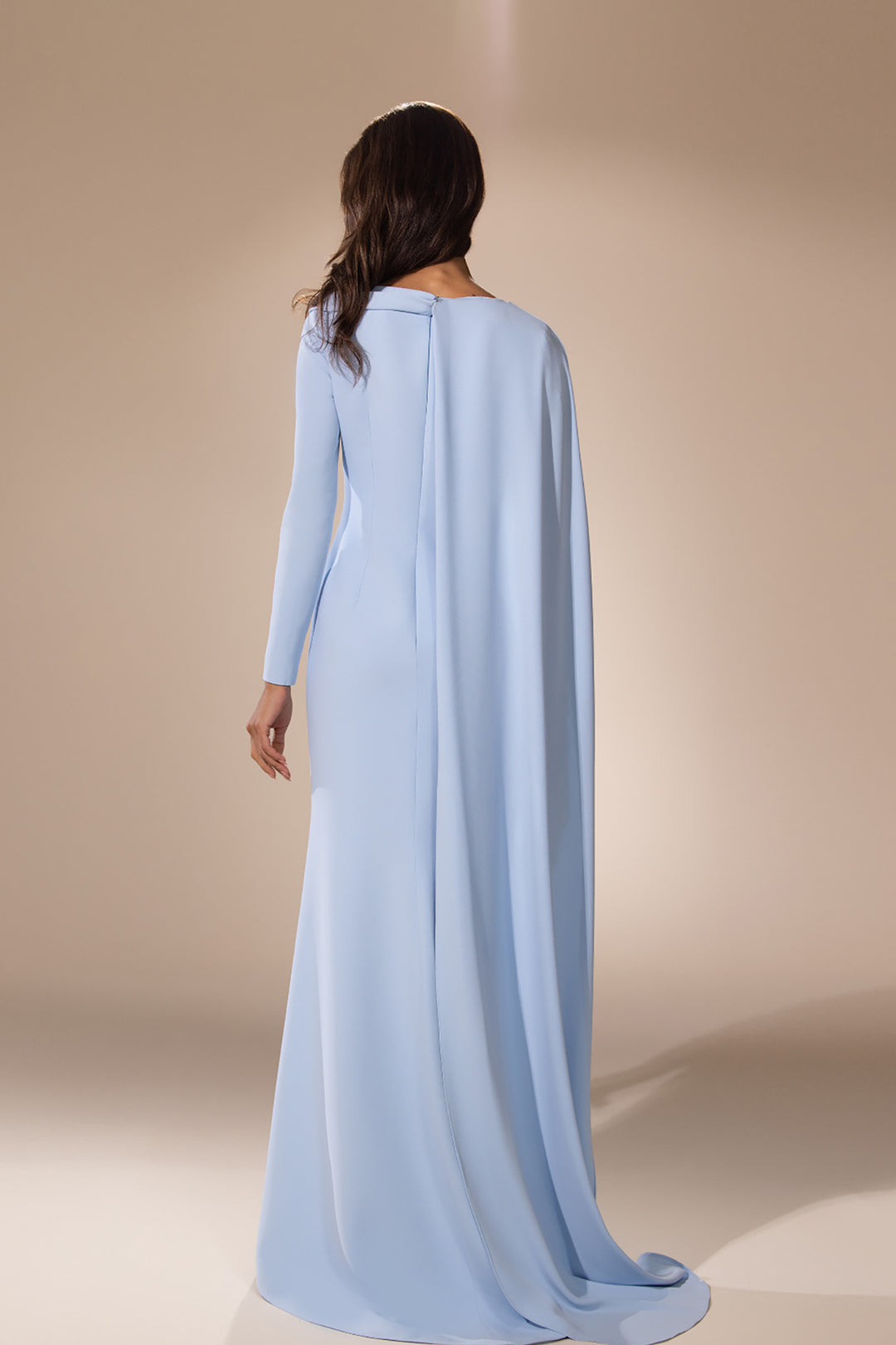 Column Dress with Cape and Midriff Sheer Detail