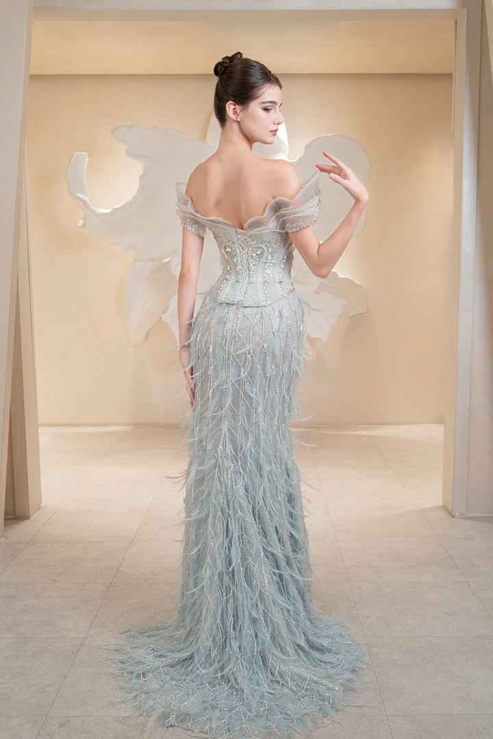 Off-the-Shoulder Feather Dress