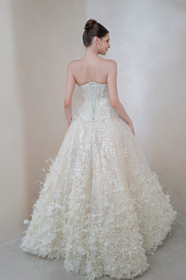 Strapless A-Line with Blossoms