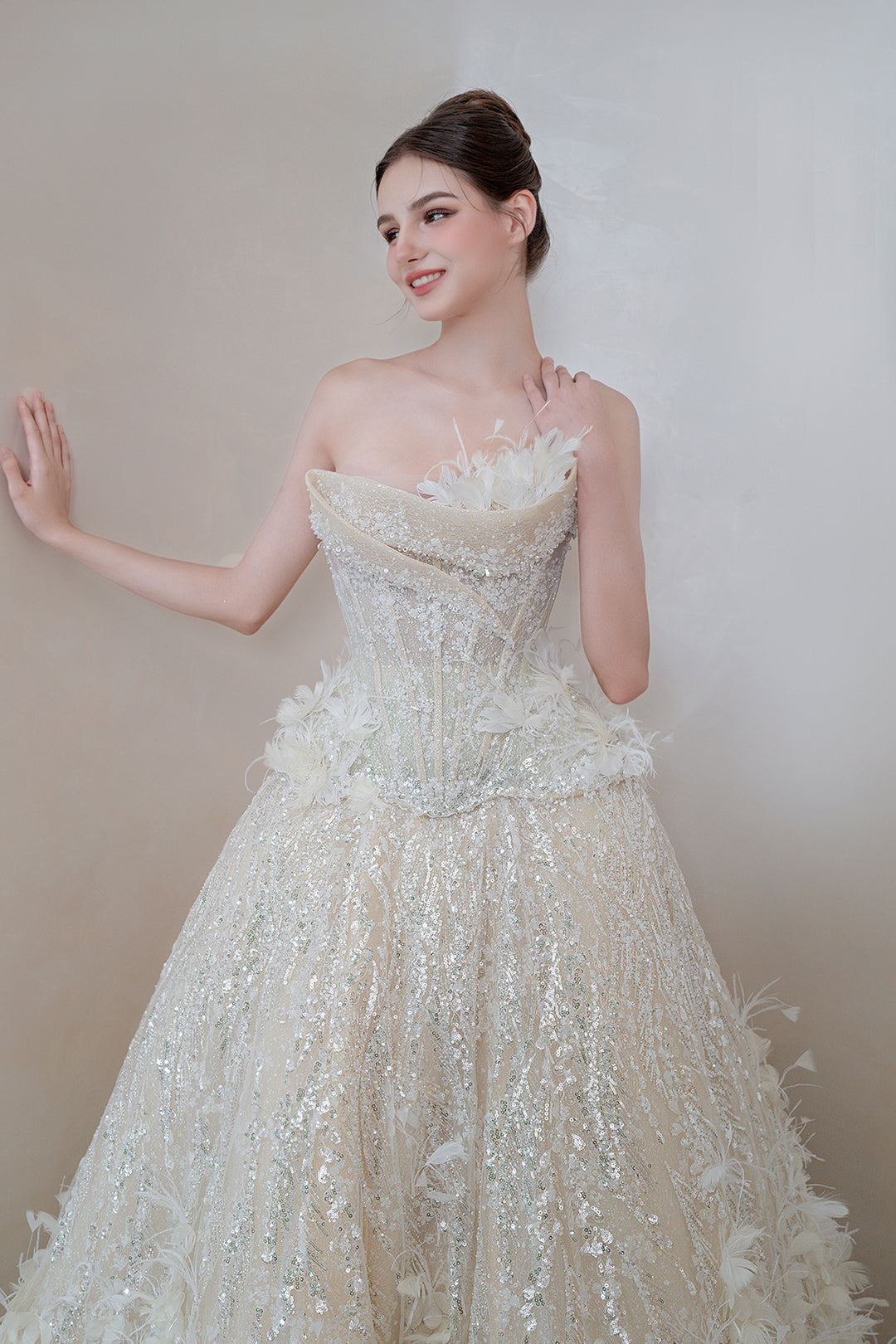 Strapless A-Line with Blossoms