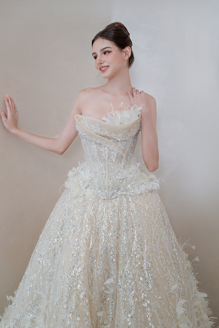 Strapless A-Line with Blossoms