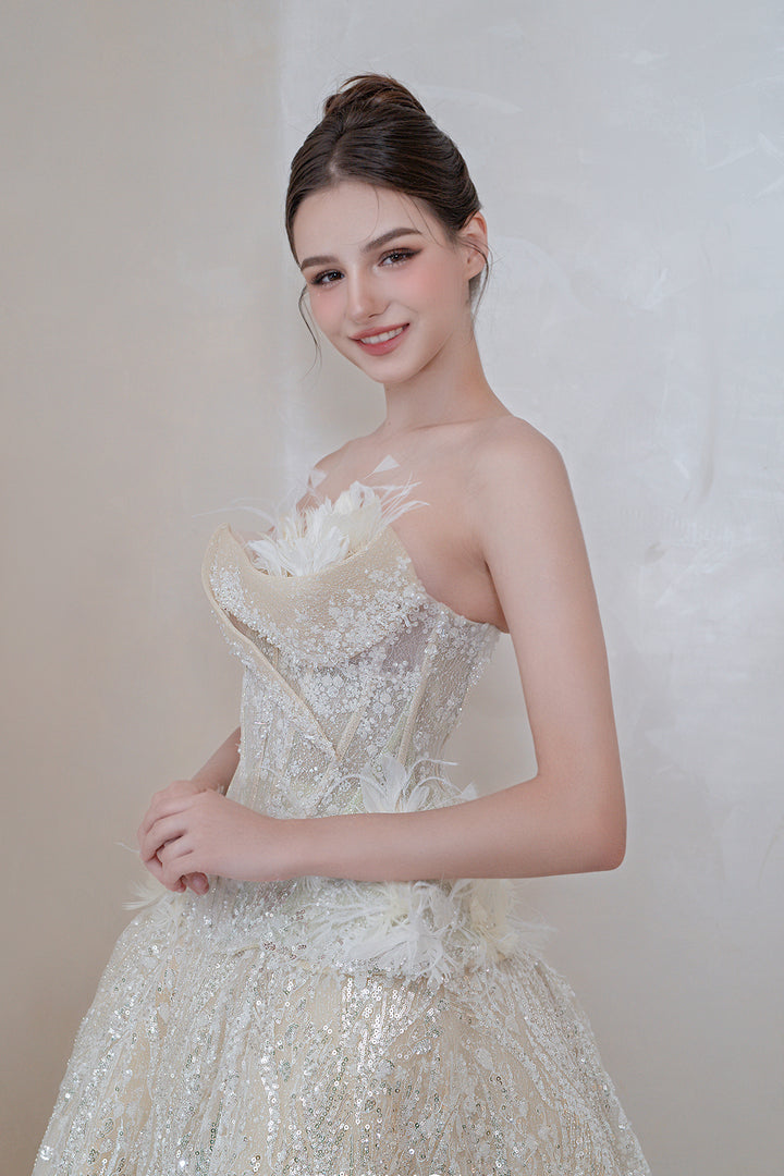 Strapless A-Line with Blossoms