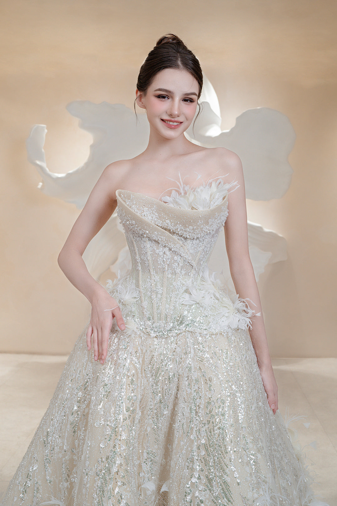 Strapless A-Line with Blossoms