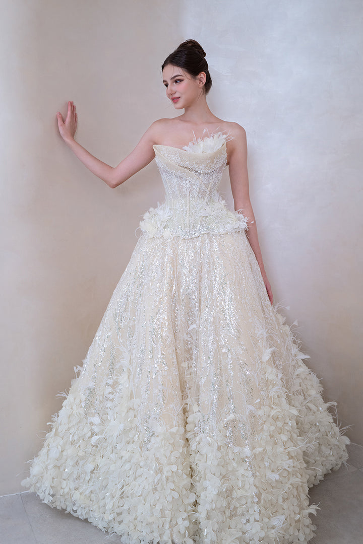 Strapless A-Line with Blossoms