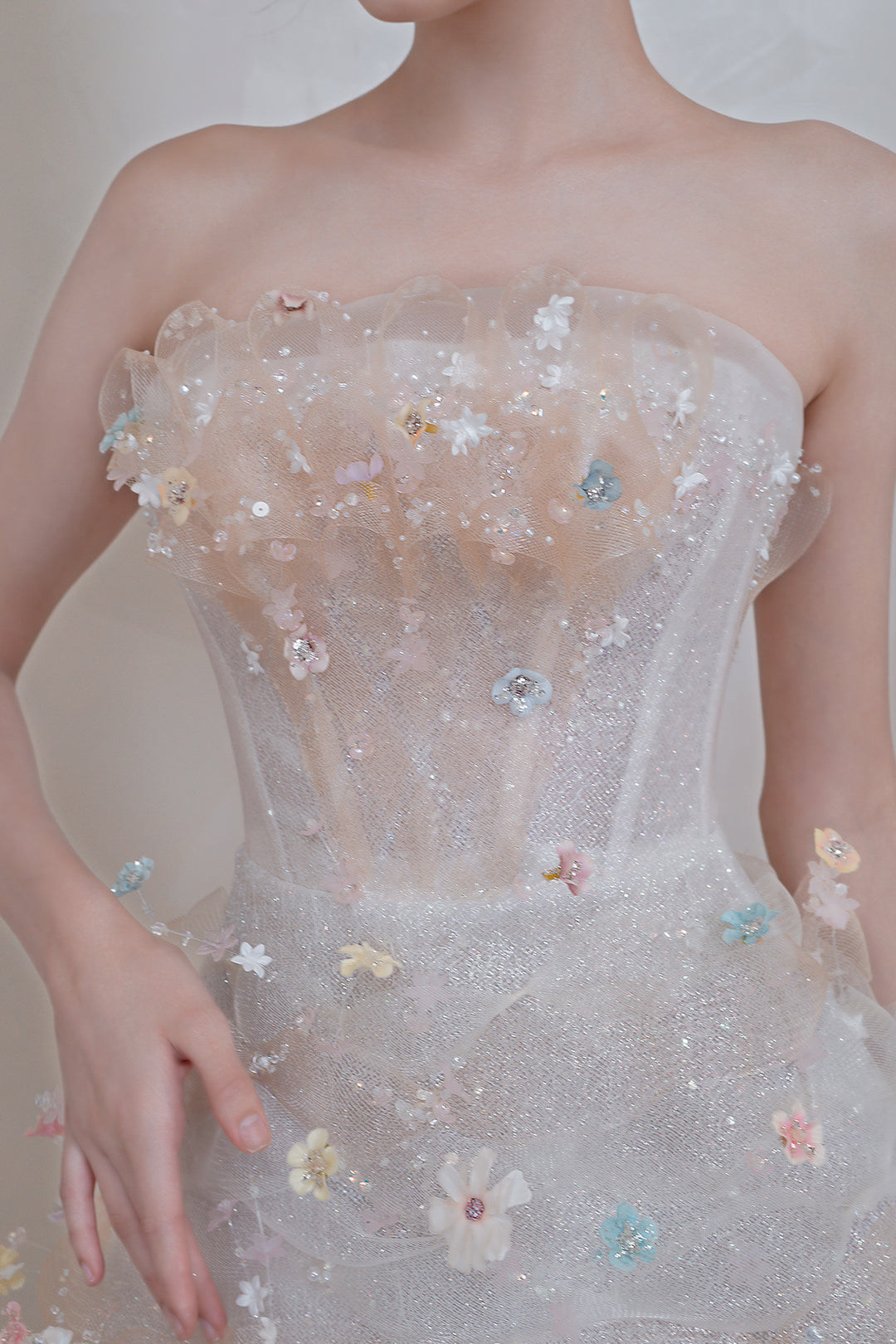 Tulle Strapless A-Line Dress with Floral Appliqués