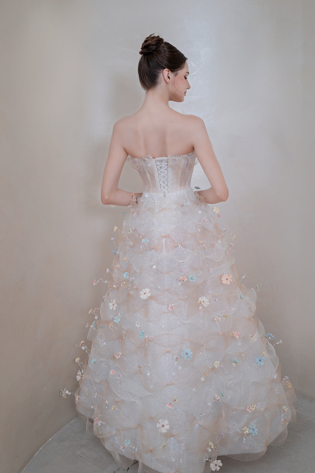 Tulle Strapless A-Line Dress with Floral Appliqués