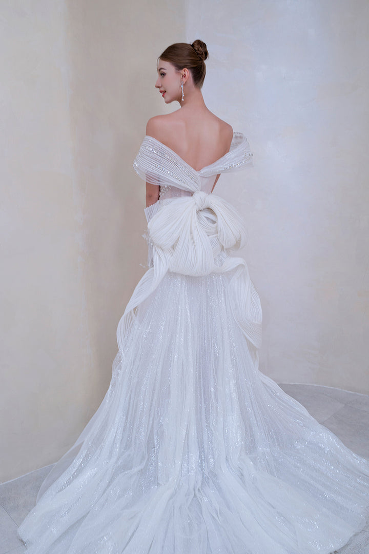 Off-The-Shoulder Column Dress with Floral Appliqués