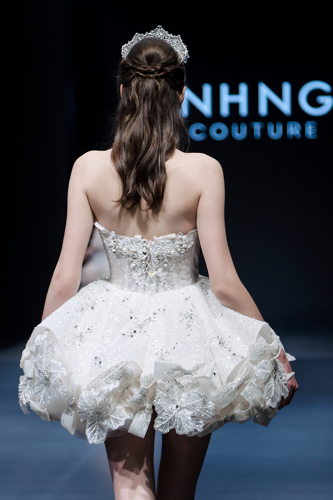 Short A-Line Dress with Floral Appliqués