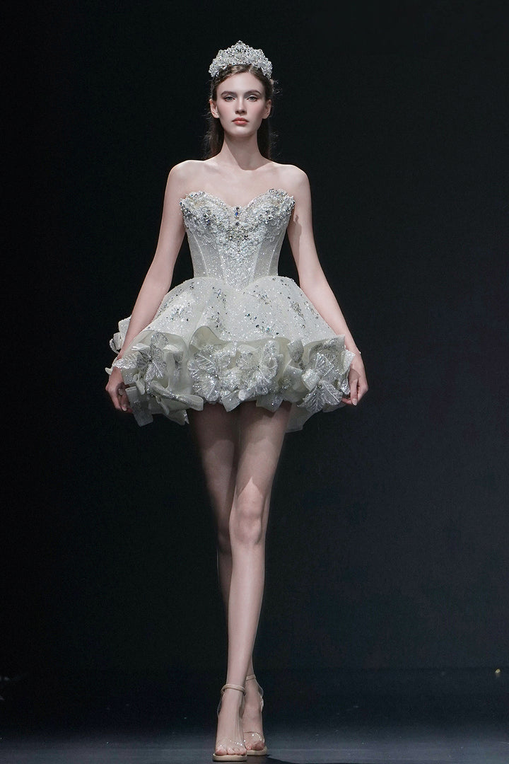 Short A-Line Dress with Floral Appliqués