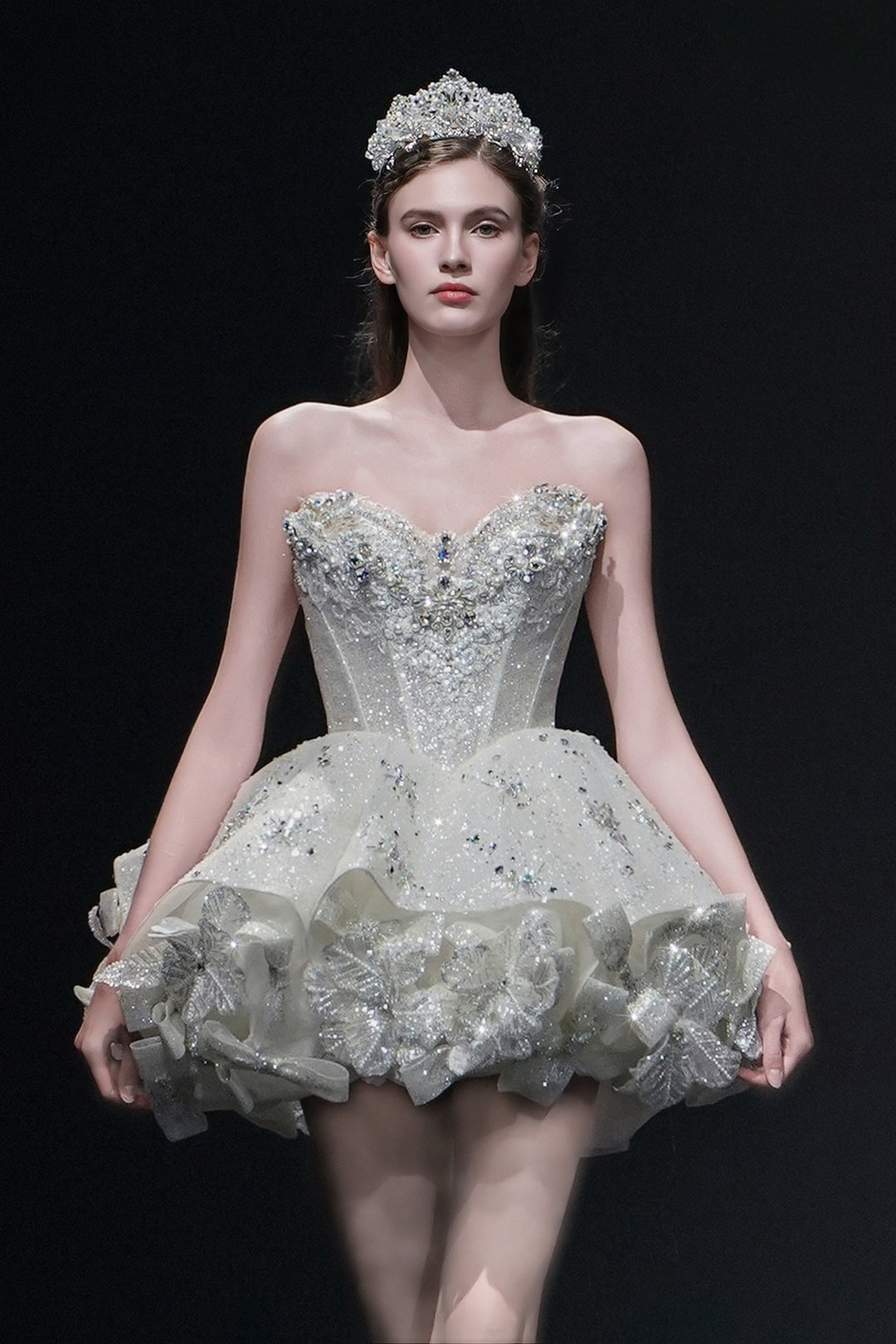 Short A-Line Dress with Floral Appliqués