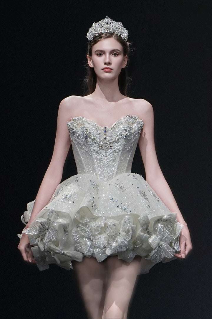 Short A-Line Dress with Floral Appliqués