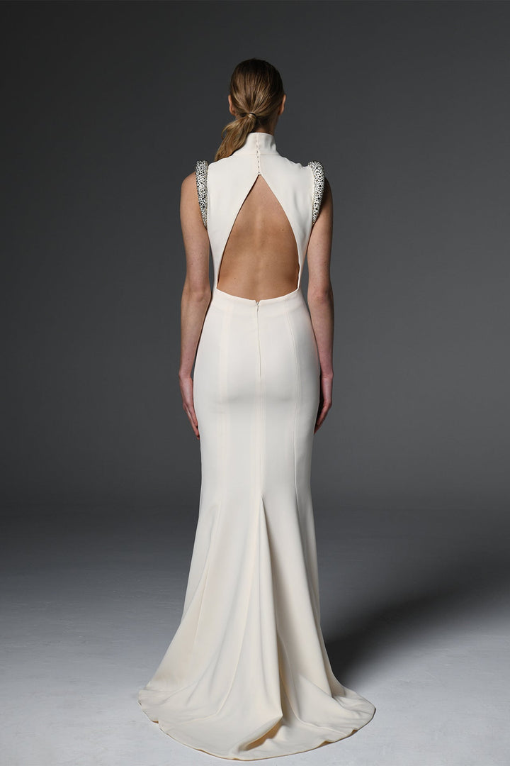 Crystal-Embellished Dress with Open Back