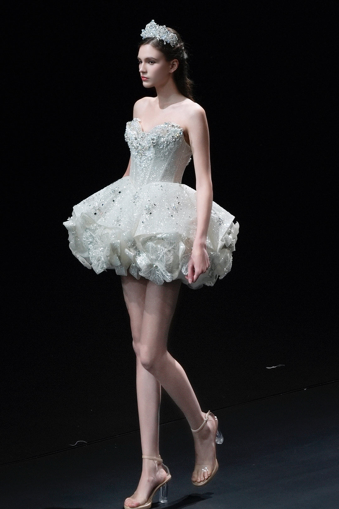 Short A-Line Dress with Floral Appliqués