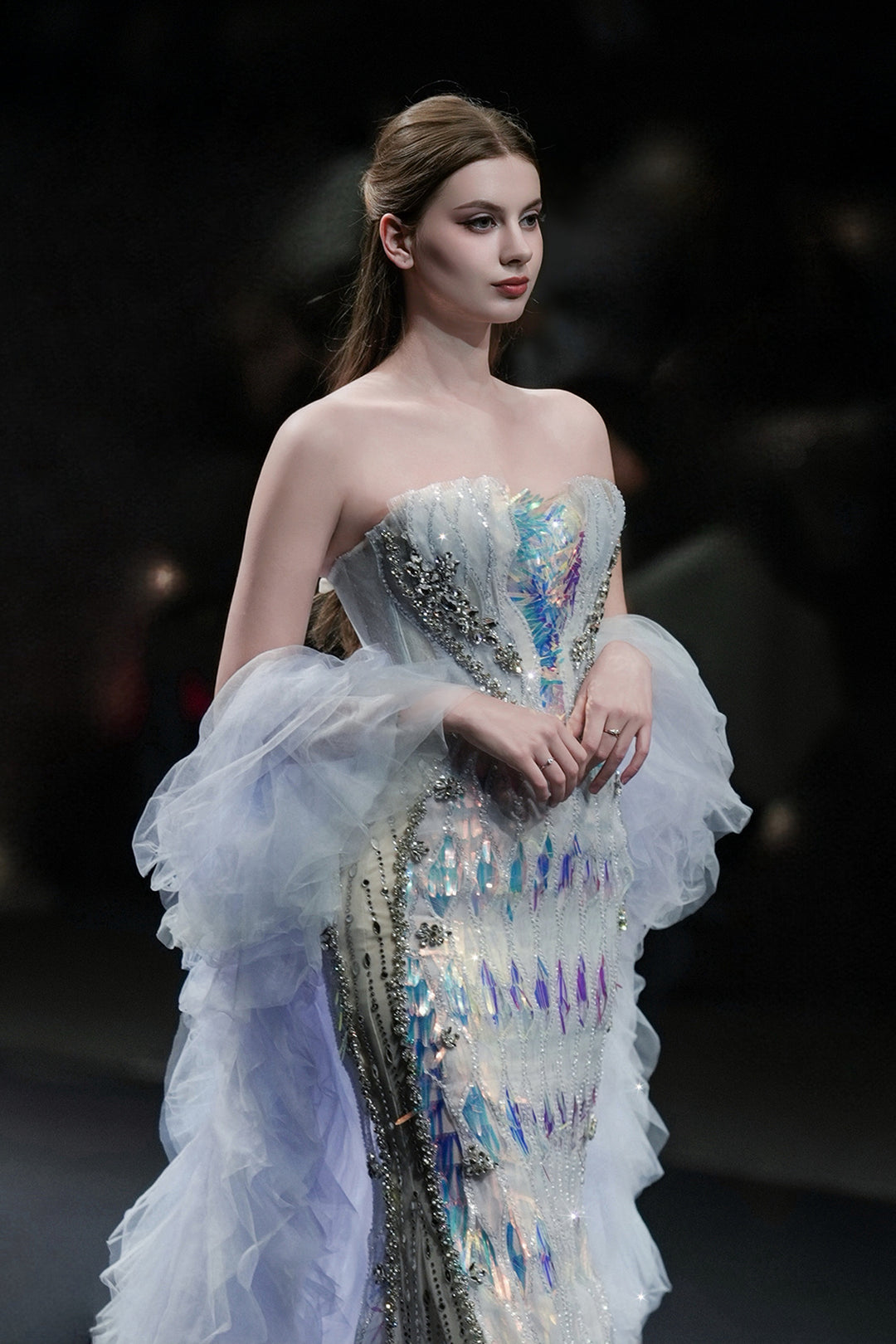 Strapless Column Dress with Beading